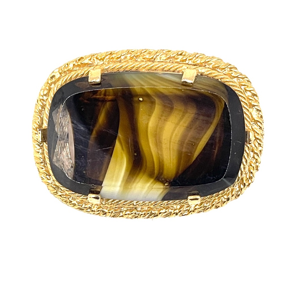 Sphinx Vintage Banded Agate Glass Pin Brooch